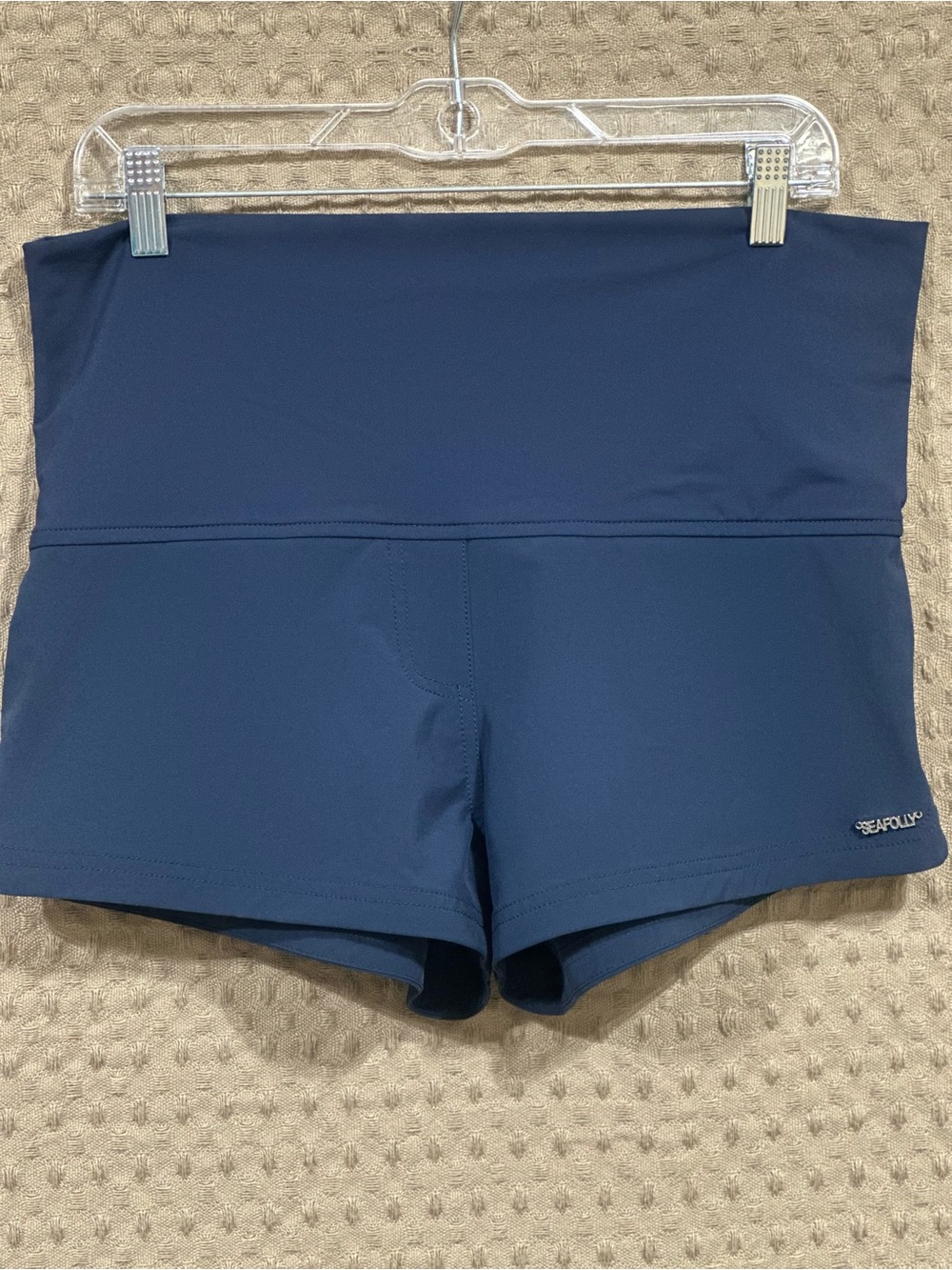 Seafolly Navy High Waisted fold over Swim Shorts Womens Medium